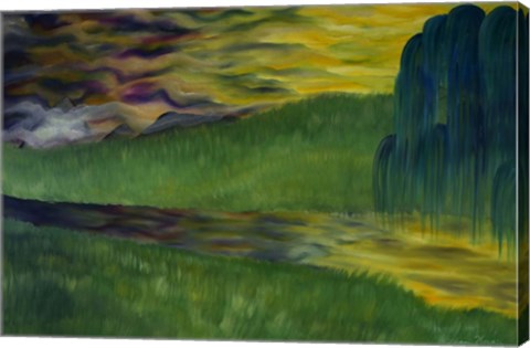 Framed Willow Tree Yellow Sunrise Print