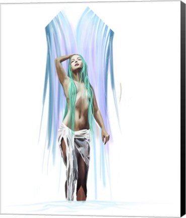 Framed Woman Under The Waterfall Print