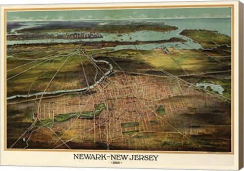 Framed Birdseye View Of Newark, New Jersey 1916 Print