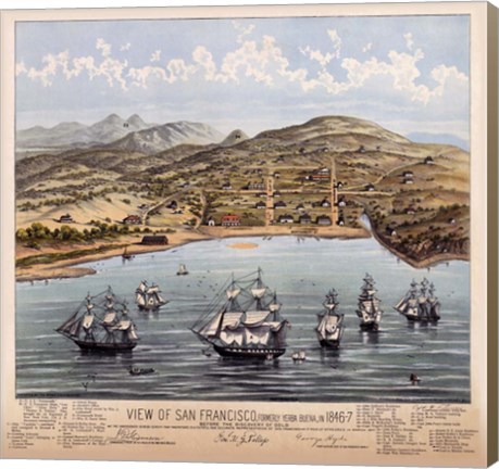 Framed Birdseye View Of San Francisco 1847 Print