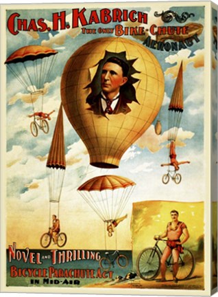 Framed Circus 1882 - Bicycle Parachute Act Print