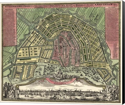 Framed Homann Erben&#39;s Accurate Map of Amsterdam 1727 Print