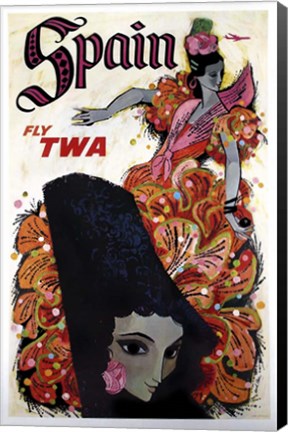 Framed Spain Fly TWA Print