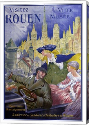 Framed Visitez Rouen, French Vintage Poster Bonnet, Visitez Rouen 1910 Print