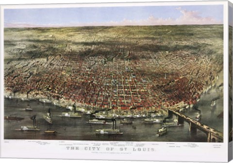 Framed 1874 City Of St. Louis By Currier and Ives Print