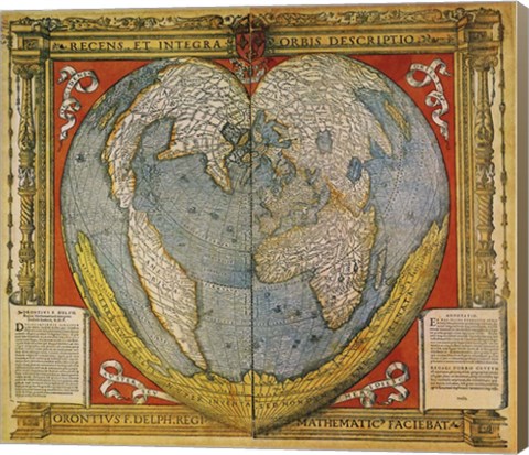 Framed Heart Shaped World Map Stabius-Werner Projection 15 Print