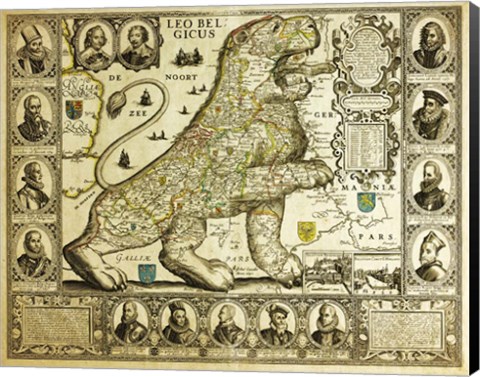 Framed Leo Belgicus Map - Hendrik Floris Van Langren Pre 1609 Print