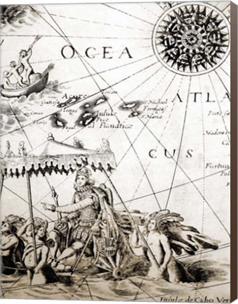 Framed Map Compass Rose Closeup Print