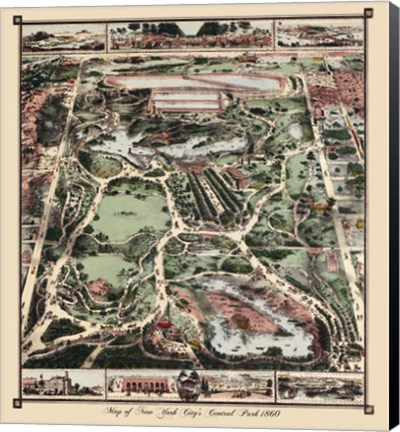 Framed Map Of New York City's Central Park 1860 Print