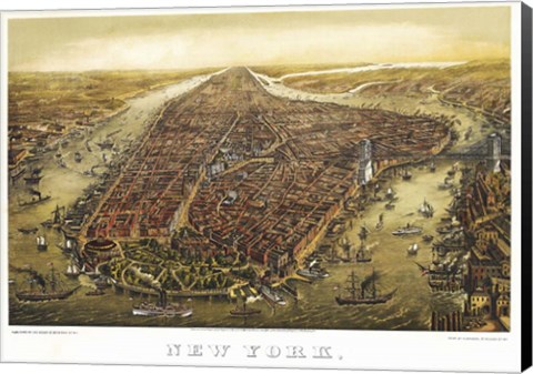 Framed New York Map 1874 Print