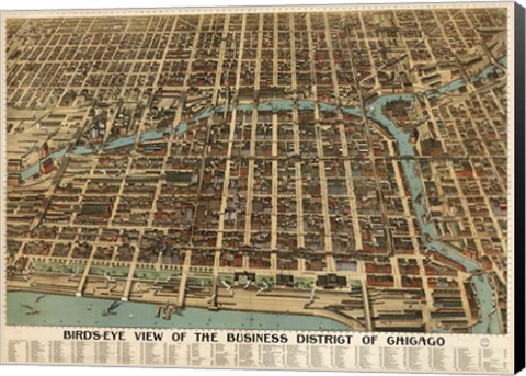 Framed Birds Eye Chicago biz district-1898 Print