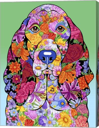 Framed Flowers Basset Hound Print