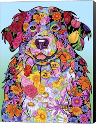 Framed Flowers Bernese Mtn Dog Print