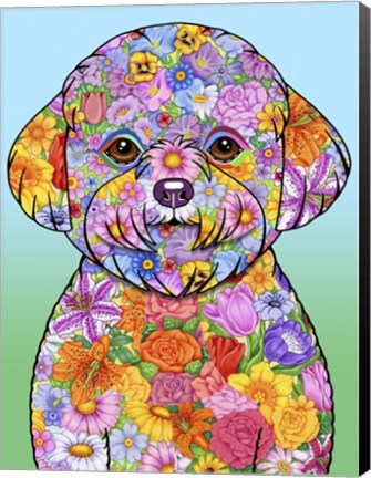 Framed Flowers Bichon Frise Print