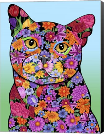 Framed Flowers Black Cat Print