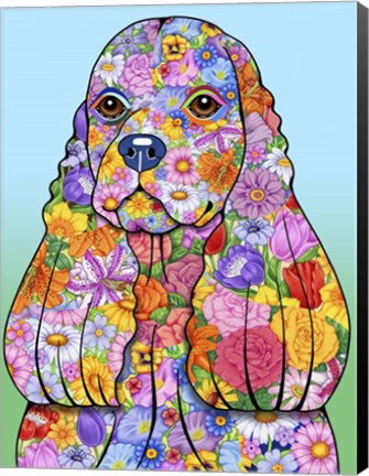 Framed Flowers Cocker Spaniel Print