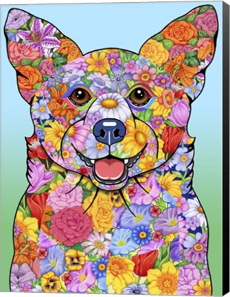 Framed Flowers Corgi Print