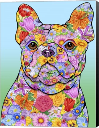 Framed Flowers French Bulldog Print