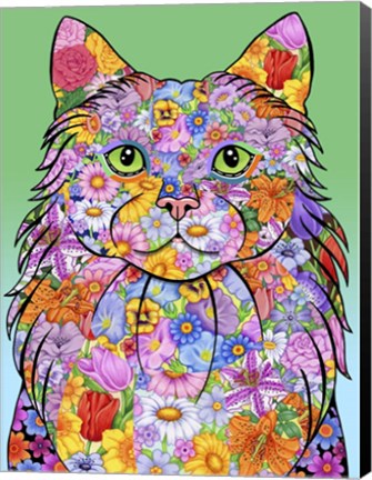 Framed Flowers Maine Coon Cat Print