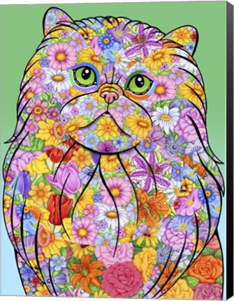 Framed Flowers Persian Cat Print