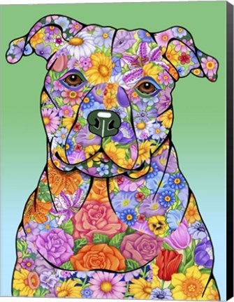Framed Flowers Pitbull Print