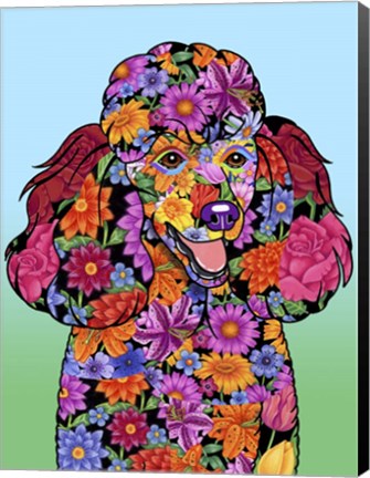Framed Flowers Poodle Black Print