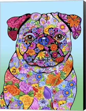 Framed Flowers Pug Print