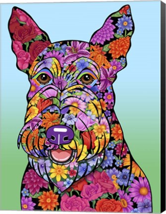 Framed Flowers Scottish Terrier Print