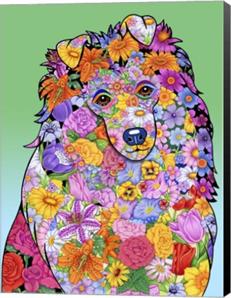 Framed Flowers Shetland Sheepdog Print