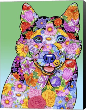 Framed Flowers Siberian Husky Print