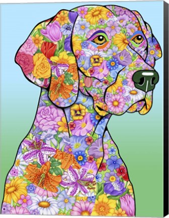Framed Flowers Weimaraner Print