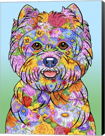 Framed Flowers Westie Print