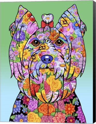 Framed Flowers Yorkie Showcut Print