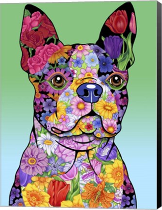 Framed Flowers Boston Terrier Print