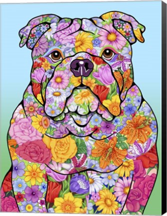 Framed Flowers Bulldog Print