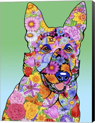 Framed Flowers German Shepherd Print