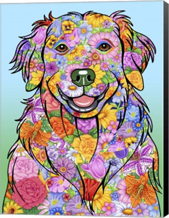 Framed Flowers Golden Retriever Print