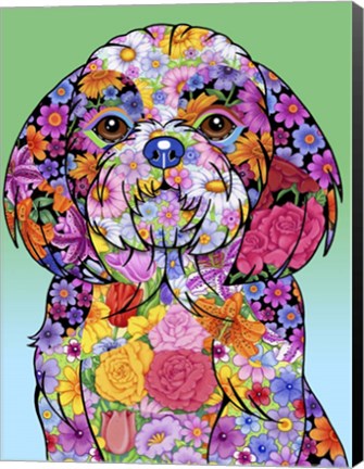 Framed Flowers Shih Tzu Print