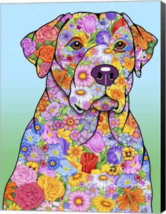 Framed Flowers Yellow Lab Print