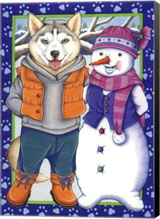 Framed Husky Snowman Print