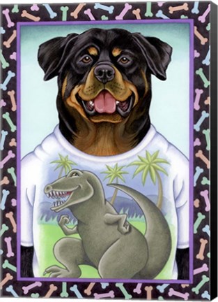 Framed Rottweiler Dinosaur Print