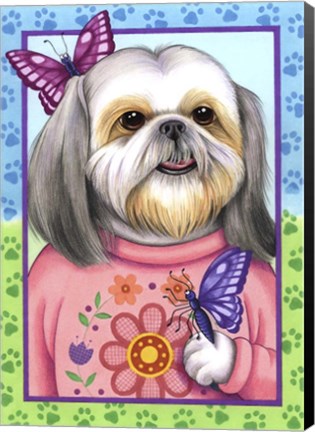 Framed Shihtzu Butterfly Print