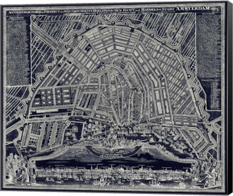 Framed Blueprint Map of Amsterdam 1727 Print