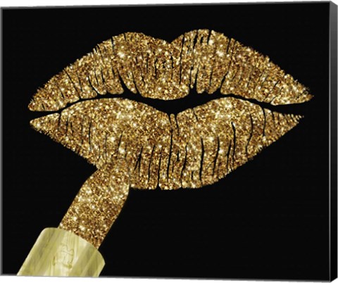 Framed Gold Glitter Lipstick Print