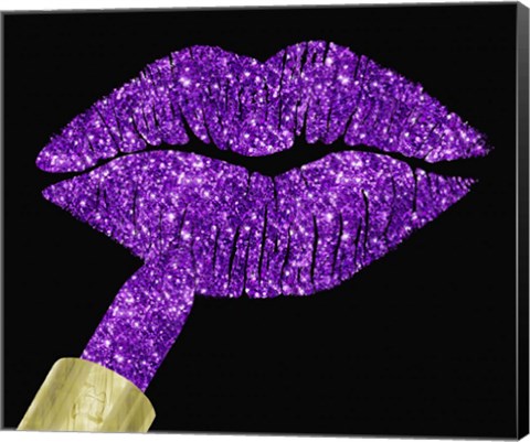 Framed Purple Glitter Lipstick Print