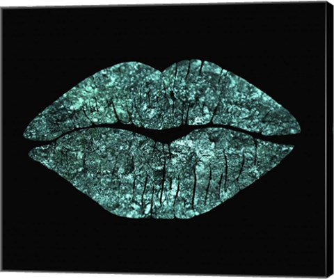 Framed Teal Glitter Kiss Print