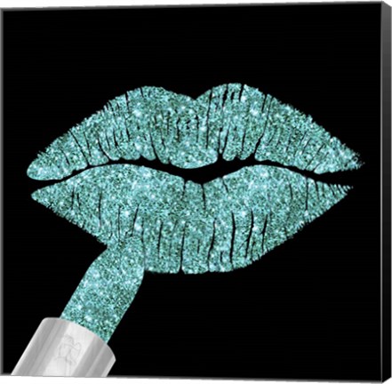 Framed Aqua Glitter Lipstick Print