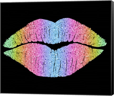 Framed Rainbow Kissing Lips Print