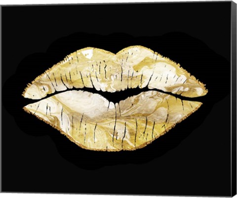 Framed Latte Lips Lined With Gold Print