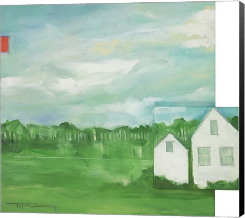 Framed Landscape With Red Block Print